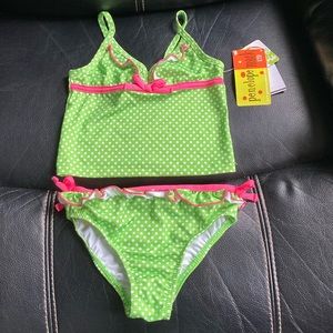 Penelope Mack Green and White Polka Dot 2 Pc Swimsuit